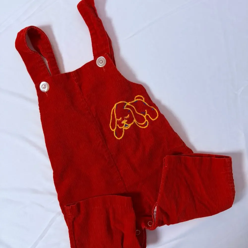 Vintage 70s Union Underwear Company Puppy Dog Red Corduroy Overalls Sz M